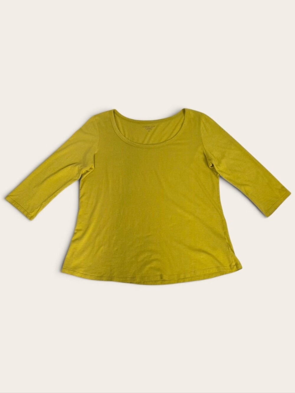 Coldwater Creek Scoop Neck 3/4 Sleeve Top in Chartreuse Yellow